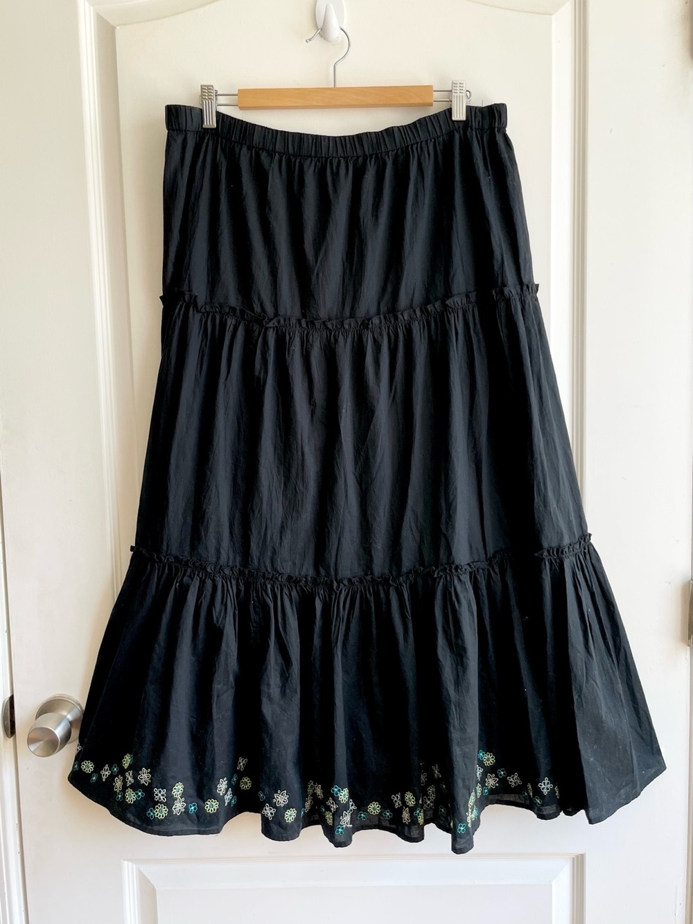 Vintage 100% Cotton Tiered Peasant Skirt Size L Cottage Prairie 90s Y2K